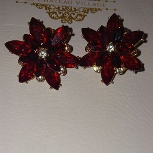 Red Crystal Floral Design Elegant Earrings